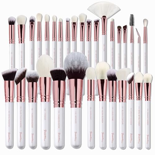 Bueart Design 32Pcs PRO Makeup Brushes Set Goat Hair Horse Hair(White) - color: White-A