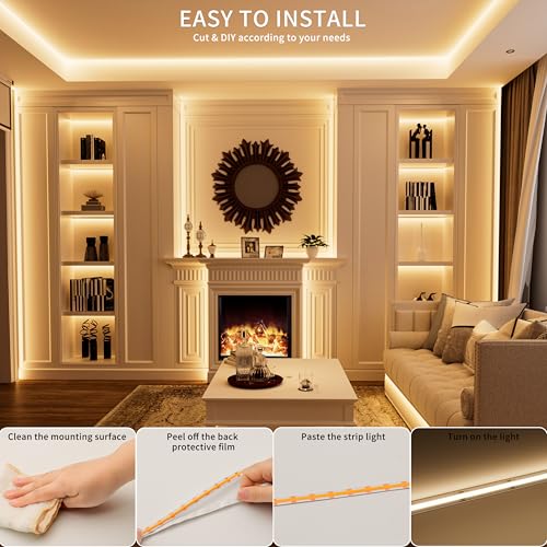 PAUTIX 5V USB COB LED Strip Lights with RF Remote,Dotless LED Lights 2700K-6500K CCT Tunable White Dimmable 6.56ft TV Backlight,Flexible Under Cabinet Tape Light for Bedroom,Kitchen,Shelf DIY Lighting - size: 6.56ft(5V USB)