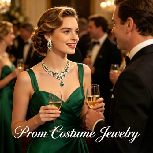 Tiaras Crowns for Women,Wedding Jewelry Set, Tiaras Necklace Earrings Crystal Bridal Wedding Jewelry Sets for Brides Bridesmaid Prom Costume Accessories - color: Gold Green