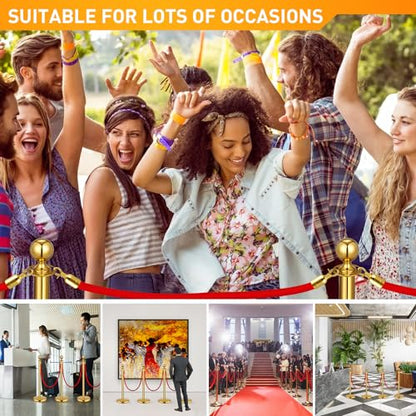 6 Pack Upgraded Stainless Steel Stanchions and Velvet Ropes 5FT Extended Red Carpet Ropes Poles Crowd Control Safety Barriers Set with Stable Base for Theaters Parties Wedding Exhibition (Gold)