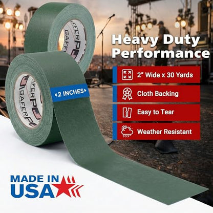 Gaffer Power Forest Green Gaffer Tape 2 Inch x 30 Yards, 11.5 Mil, USA - color: Dark Green, size: 2 inches x 30 yards | 1 pack