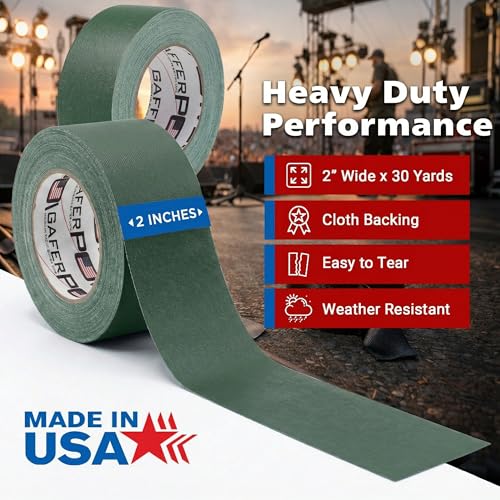 Gaffer Power Forest Green Gaffer Tape 2 Inch x 30 Yards, 11.5 Mil, USA - color: Dark Green, size: 2 inches x 30 yards | 1 pack