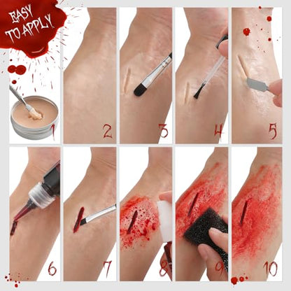 Festicy Halloween SFX Makeup Kit 2024 I Washable Fake Blood, Scar Wax, Fake Blood Spray I Perfect for Halloween Blood I Halloween makeup kit, Zombie makeup kit, Vampire makeup kit, Vampire blood