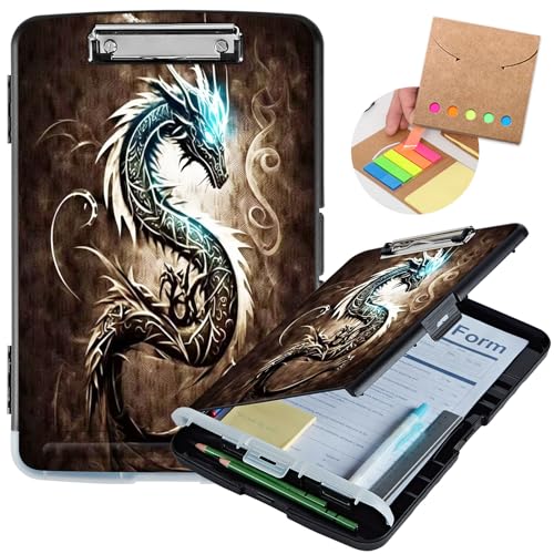 Clipboard with Storage,Heavy Duty Plastic Storage Clipboard with Low Profile Clip,Teacher Must Haves,Office Supplies,Dragon - color: Dragon, size: Clipboard B