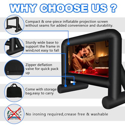 GZKYYLEGS 16ft Inflatable Movie Screen Outdoor Projector Screen with Air Blower Storage Bag - Front/Rear Projection, Easy Set Up Blow Up Screen for Backyard Movie Night, Theme Parties, Celebrations