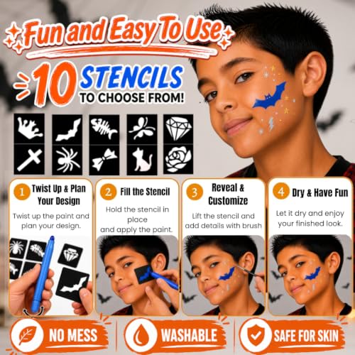 Jim&Gloria Face Paint Kit with Stencils, 12 Large Professional Face Painting Kit for Kids Party Makeup, Facepaint Washable Body Paint for Adults Skin Color Crayons, Girls Christmas Gifts, Crafts Toys