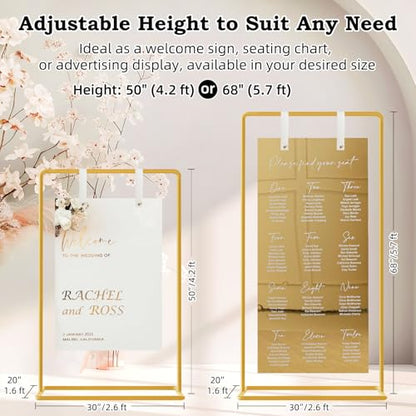 Wedding Sign Holder, Adjustable Welcome to Our Wedding Sign Stand W/Design Bundle & Leather Sign Hanging Straps, Heavy Duty Easel Stand for Sign, Wedding Seating Chart Stand, Easel for Display (Gold) - color: Gold