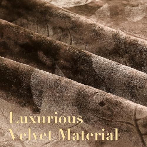 H.VERSAILTEX Velvet Leaf Pattern Curtains for Bedroom 63 Inches, Caramel | Luxury Velvet, Room Darkening, Light Blocking, Noise Reducing, Thermal Insulated, Grommet Top, 52 X 63 Inch, 2 Panels - color: Leaf-caramel, size: 52"W x 63"L (Pack of 2)