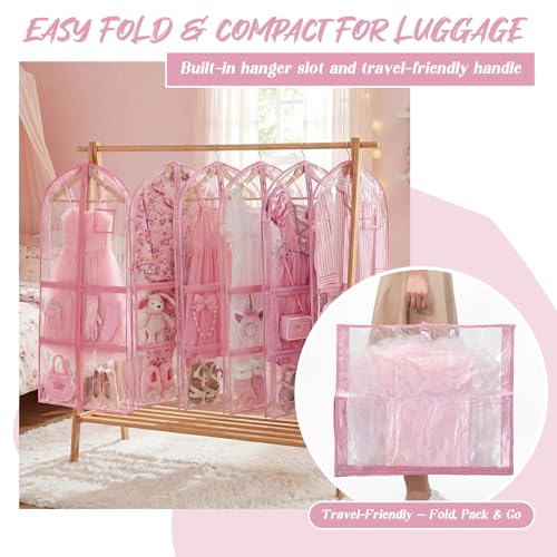 Nuenen 3 Pack Dance Garment Bags for Costumes Clear Dance Recital Organizer with Pockets & Labels, 40 Inch PVC Hanging Costume Bag for Competition Travel, Garment Bag with Compartments(Pink) - color: Pink