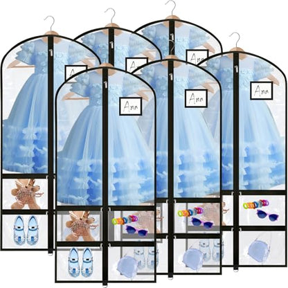 6 Pcs 24'' x 50'' Clear PVC Garment Bag Dance Costume Competition Bag with Rack Zippers Pockets Hanging Garment Covers Costume Organizer Costume Carrier for Adults Kids(Transparent Black) - color: Transparent Black