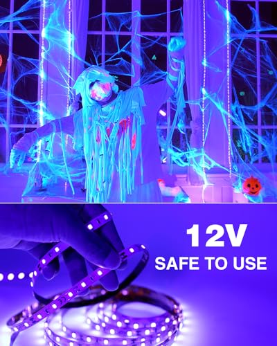 Onforu 65.6ft LED Black Light Strip, 1200 Units Lamp Beads, 12V Flexible Blacklight Fixtures, 20m LED Ribbon, Non-Waterproof Black Lights for Glow Party, Indoor Birthday Halloween Party, Body Paint - size: 20M