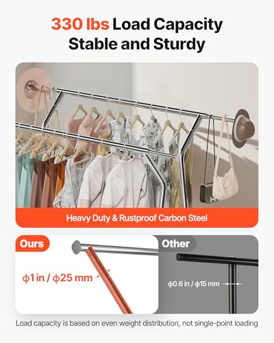 VEVOR Clothes Rack, Rolling Clothing Garment Rack, Extendable Carbon Steel Clothing Racks with Wheels for Bedroom, Laundry, Living Room - style: Modern