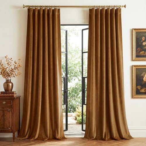 StangH Mustard Gold Velvet Curtains Back Tab Privacy, W52 x L96, 2 Panels - color: Mustard Gold, size: 52"W x 96"L (Pack of 2)
