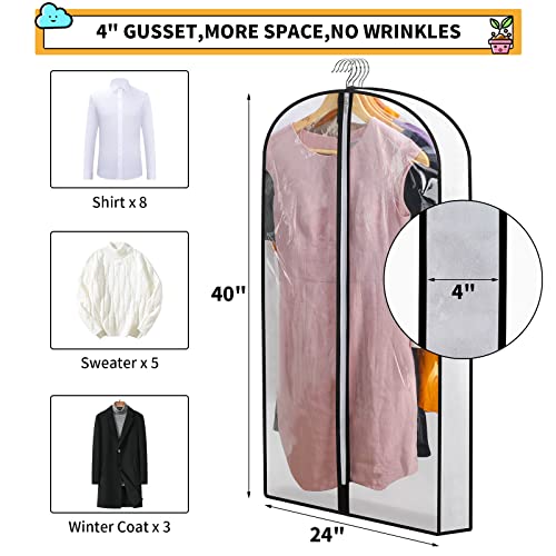 Clear Garment Bags for Hanging Clothes Storage 4" Gusset Suit Bags for Closet Storage Bags Dust Covers for Clothes Sweater Bags Garment Cover Clothes Protector 24"x 40"x 4", 5 Pack - size: 4in-5P