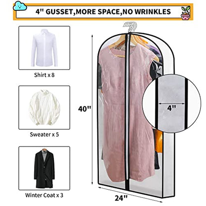 Clear Garment Bags for Hanging Clothes Storage 4" Gusset Suit Bags for Closet Storage Bags Dust Covers for Clothes Sweater Bags Garment Cover Clothes Protector 24"x 40"x 4", 5 Pack - size: 4in-5P