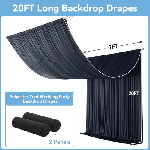 Outpain 10ftx20ft Black Backdrop Ceiling Drapes,2Panels 20ft Height Wrinkle Free Tent Draping Curtains, Fabric Drapery Ceiling Drapes for Wedding Ceremony Birthday Theme Parties with Rod Pocket - color: Black, size: 60"W x 240"L (Pack of 2)