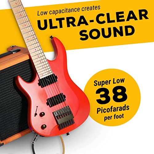 GLS Audio Instrument Cable - 1/4 Inch TS to 1/4 Inch Instrument Cable for Bass/Electric Guitar- Brown/Yellow Braided Tweed, 15ft - color: Brown/Yellow, size: 15ft