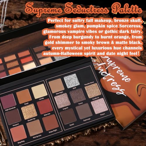 Matte Eyeshadow Palette Pro 18 Colors Pigmented Shimmer Glitter Eye Shadow Palette, Long Lasting Waterproof Dark Smokey Powder Cosmetics Pallet Halloween Valentine Gift Makeup Kit (01# Seductress) - color: Seductress