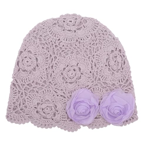 ZLYC Women Cotton Crochet Slouchy Beanie Hat Handmade Knit Summer Skull Cap | Lightweight breathable,boho casual chic look,travel photos festival party,café commute daily wear,beach concert gathering - color: Decorative Flowers Lavender Purple