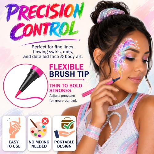 Jim&Gloria Water Resistant Face Paint Tattoo Pen, Temporary Tattoo Markers for Skin, Body Painting Kit, Teen Girl Gifts Trendy Stuff, Makeup Toys Crafts, Christmas Gifts for Teenage Girls, Adults