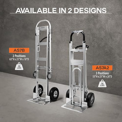Vergo Industrial Convertible Hand Truck - AS7A2 Heavy Duty Aluminum 3 in 1 Dolly (750 lb Capacity) Lightweight Frame, Ergonomic Handle, Extendable Loop, Versatile Moving Dolly (3 Positions 53" High) - size: 3 Positions 53" High