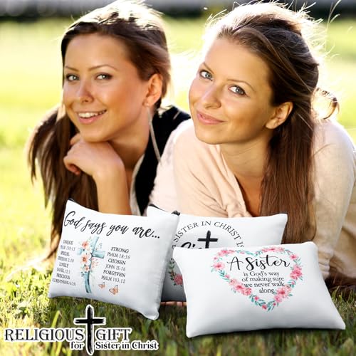 Reginary 12 Pieces Sisters in Christ Makeup Bags Christian Gifts for Women Christian Secret Sister Cosmetic Bags Inspirational Religious Valentine Mother's Day Birthday Gift for Best Friends - style: Sisters in Christ