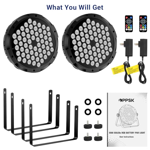 90W Dimmable RGB Battery Par Lights by Remote & DMX Control (2Pack) | 20H Single Color 5H Charging, Rechargeable LED Par, Uplight for DJ Party Event Wedding Church Concert Band Club