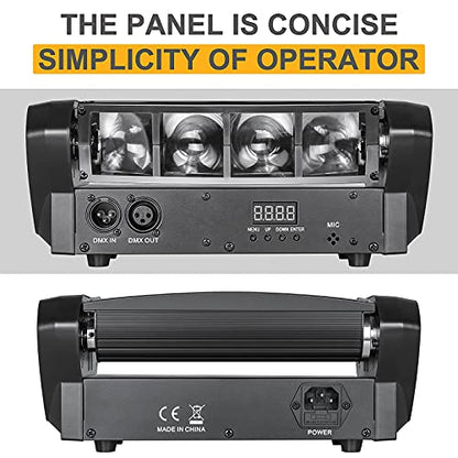 ZKYMZL 8×3W RGBW Spider Beam Moving Head DJ Light - 4° Ultra-Narrow Fresnel Lens, Metal Chassis Stage Lighting, Sound Active & DMX512 Control for Disco, Club, Wedding & Party Beam Shows