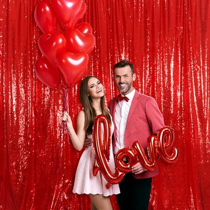 Juya Delight Red Sequin Backdrop Curtain, Non-Transparent Sequin Photography Background Backdrop Curtain for Birthday Party Wedding Festival Ceremony(6ftx8ft - color: Red, size: 6ft x 8ft