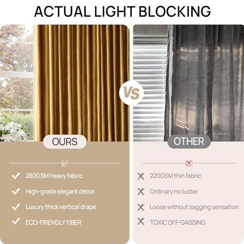 Gold Velvet Pinch Pleated Curtains: 96 Inches Long 2 Panels Set Luxury Living Room Darkening Thermal Insulated Drapes with Hooks- Elegant Soundproof Noise Reducing Back Tab Window Curtain for Bedroom - color: Pinch Pleated | Gold, size: 40"W x 96"L (Pack