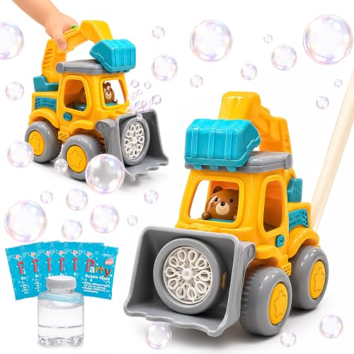 Excavator Automatic Bubble Machine for Kid Toy 3 4 5 6 7 8 Year Old Little Boy Girl Gift Lawn Mower Maker Blower Summer Outdoor Push Toys Easter Christmas Birthday Present