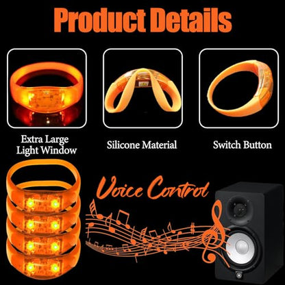 100 Pcs LED Bracelets Sound Activated with Flashing LED Strobe Music Control Light Up Bracelets for Rave, Game Prizes, Birthday Party Favor,Valentine's Day gift - color: Orange