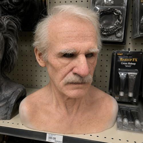 Realistic Old Man Mask for Adults, Elderly Grandpa Full Head Halloween Costume Mask for Cosplay and Costume Party
