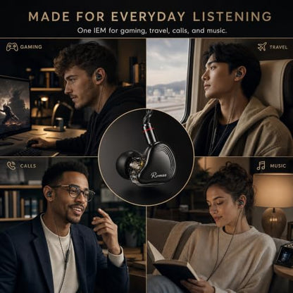 Rosmas SM10 Pro USB C Wired IEM Earbuds with Mic, Detachable 2-Pin Cable, 4BA+1DD Hybrid in-Ear Headphones, Secure Over-Ear Fit for Phone, Tablet and PC,Black - color: Black