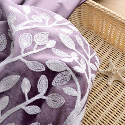 VOGOL Soft Flannel Trees Embroidered Grommet Curtains, Thermal Blackout Curtain Panels, Room Darkening Window Treatment for Living Room, 2 Pieces, W60 x L106 - color: Tree-purple