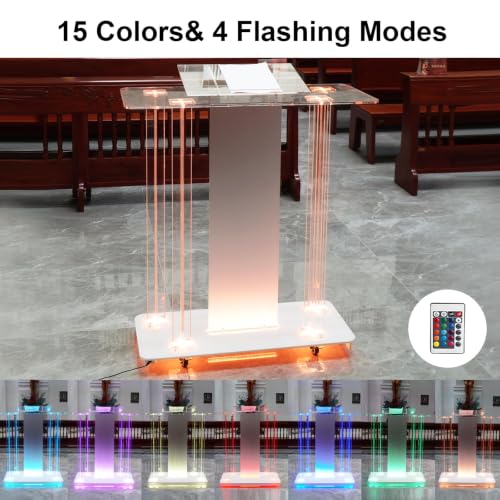 Acrylic Church Pilpits with Wheels, 46'' Church Podium with 15 Colors RGB LED Lights,Podium Stand Lecterns Pulpits for Church, Wedding, Concert Speech, Classroom (40”L*17.7”W *40”H) - size: 40”L*17.7”W *40”H