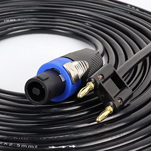 HBU Pack of 2 30 Feet Speakon to Banana Plug Cable - 2pcs 30 Ft. Compatible Dual Tips Speaker to Power Amp Cord Cables with Twist Lock - Livehouse Pro PA DJ Audio Speak-On Extension Wire - style: SPEAKON TO BANANA PLUG CABLE