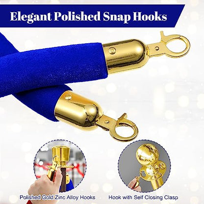 6 Pieces Velvet Stanchion Rope Bulk 4 Feet Party Crowd Control Barrier Safety Velvet Rope with Gold Hook for Movie Theater Opening, Hotel, Carpet, Not Include Stanchion Post(Navy Blue) - color: Navy Blue