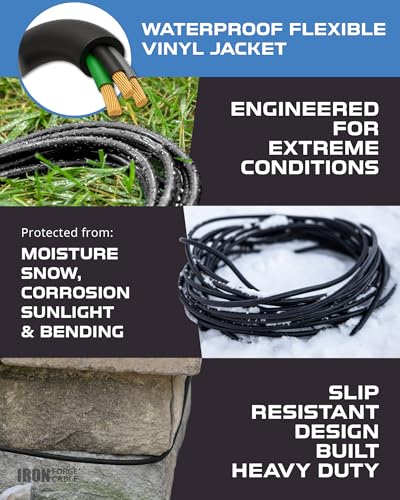 Iron Forge Cable 16 Gauge Heavy Duty Black Extension Cord, 50 Ft - SJTW | 16/3 SJTW Cable, 3 Prong Grounded Plug, 13 Amp - For Landscaping, Leaf Blowers, Lights, Appliances - size: 50FT
