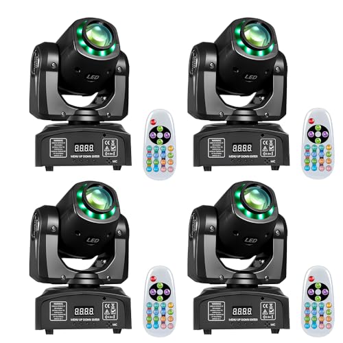AGVYBE 60W Moving Head DJ Lights with Remote Control, 8 Patterns & 8 Colors, DMX512 & Sound Activated, 540° Pan & 270° Tilt, Compact LED Stage Beam Lighting for Wedding, Party, Club, Disco (4 Pack) - color: Brown