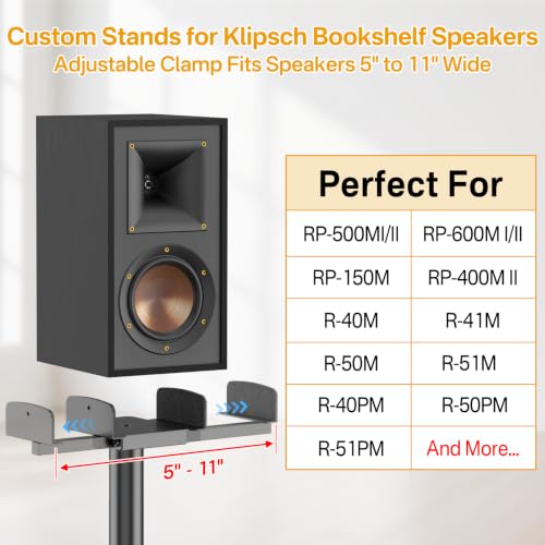 Speaker Stands Pair for Klipsch Bookshelf Speaker Stands, Height Adjustable Extend 29” to 37.5”, Dual Side Clamp Surround Speaker Stand for Klipsch R-51PM R-51M RP-600M RP-500M with Cable Management