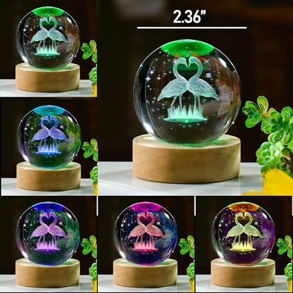 3D Flamingo Gifts for Women - Crystal Ball 60mm Flamingo Figurine Decor Glass Animals Stuff for Room Birthday Keepsake Paperweight - style: Flamingo
