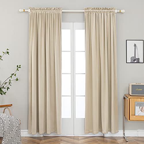 PLEASANT BOULEVARD Beige Velvet Curtains 108 inch Long Heavyweight Blackout Curtains Rod Pocket Thermal Insulated Darkening Window Drapes for Bedroom Living Room, W52 x L108, 2 Panels - color: New Beige, size: 52"W x 108"L (Pack of 2)