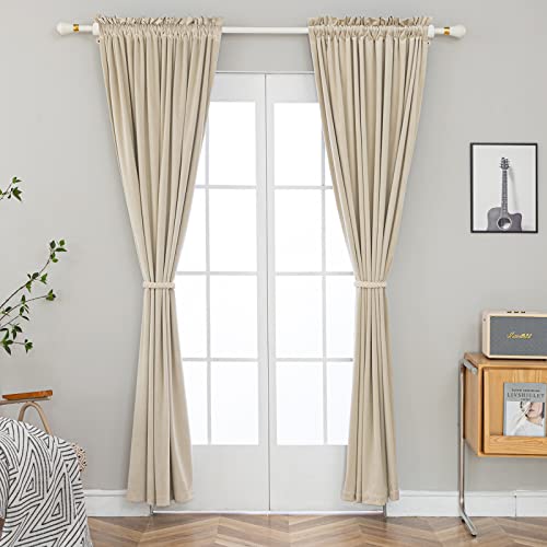 PLEASANT BOULEVARD Beige Velvet Curtains 108 inch Long Heavyweight Blackout Curtains Rod Pocket Thermal Insulated Darkening Window Drapes for Bedroom Living Room, W52 x L108, 2 Panels - color: New Beige, size: 52"W x 108"L (Pack of 2)