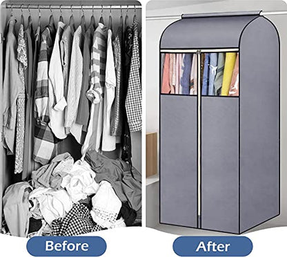 SLEEPING LAMB 60'' Hanging Garment Bags for Closet Storage Sealed Completely Jackets Coats Suits Clothes Rack Cover for Wardrobe with Clear PVC Window, 2 Packs, Grey (Hanging Rod Not Included) - size: 60 inches