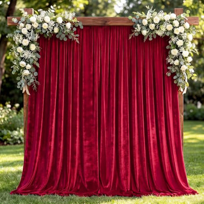 Hunnmingre 2 Pcs 5 X10 ft Velvet Curtains Backdrop Drapes, Red | Wrinkle Free Silky, Velvet Wedding Backdrop Drapes, Photo Curtains for Parties Birthday Baby Shower Photography Background - color: Red