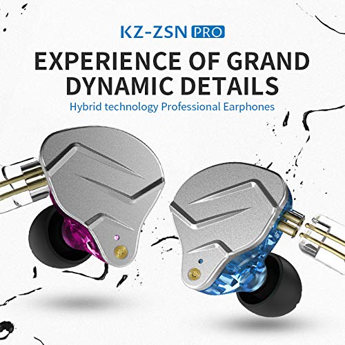 KZ ZSN Pro in-Ear Earphones with Mic, 3.5mm Wired Earbuds Blue | HiFi Musician Monitor, Detachable 2-Pin Cable, Noise-Isolating, 10mm DD+BA, HD Call Mic, Smartphone Compatible - color: Blue with Microphone