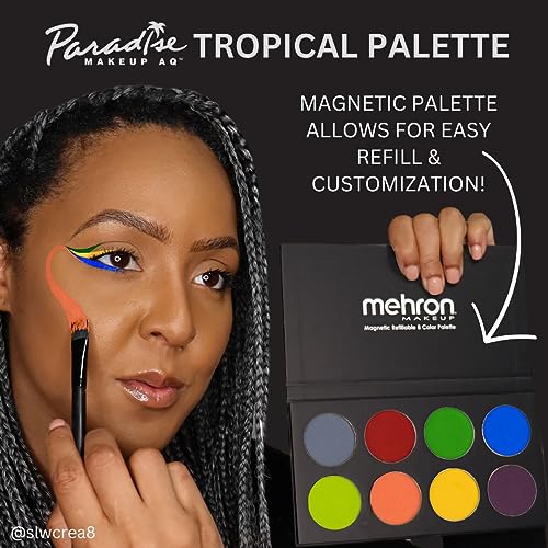 Mehron Makeup Paradise AQ - TROPICAL PALETTE, Water-Activated Face Paint | 8 Color Professional Face & Body Paint Makeup for Cosplay, Theater, & Halloween. Vegan, Cruelty-Free, & Made in USA. - color: Tropical