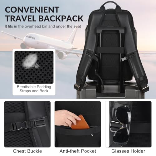 TIDING Genuine Leather Backpack for Men 15.6" Laptop Business Travel Bag | TSA Approved 180° Open, Dual Device Storage, Water-Resistant, Water Bottle Pocket, Luggage Strap, Adjustable Chest Belt - color: Black-for 15.6" Laptop