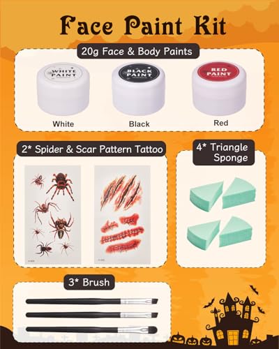 Lictin Special Effects SFX Zombie Makeup Kit, Black White Red Colors Face Body Painting Palette with Scar Wax, Fake Blood Spray & Gel, Vampire Skeleton Clown Makeup Body Paint (18PCS) - size: 18PCS